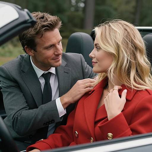 Romantic Moment in a Convertible Car