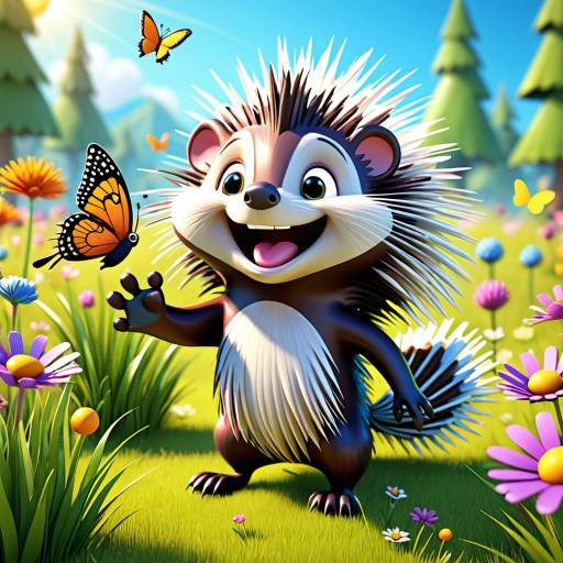 Joyful Porcupine in a Sunny Meadow