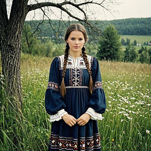 Slovak Girl in Folk Clothing Outdoors
