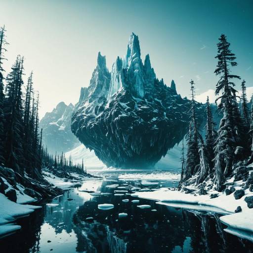 Floating Ice Mountain with Snowy Forest