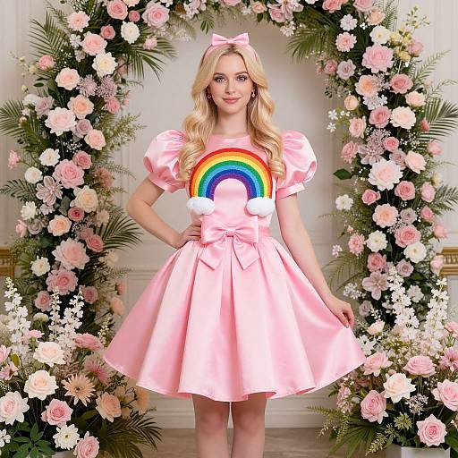 Pink Dress with Floral Background