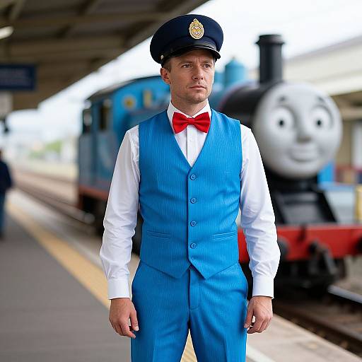 Realistic Thomas the Train Cosplay Man