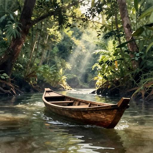Ancient Wooden Bok Boat in Jungle