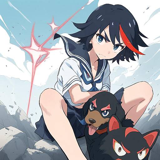 Illustration of Guts (kill la kill), kill la kill in the style of Yakihebi