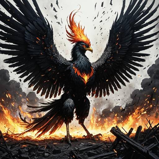Fiery Phoenix Rising from Ashes
