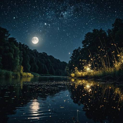 Moonlit Riverside with Starry Sky and Fireflies Moonlit Riverside with Starry Sky and Fireflies