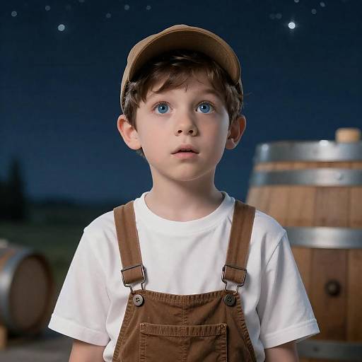 Surprised Boy Under Starry Night Sky