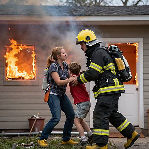 Firefighter Rescuing Family from Blaze