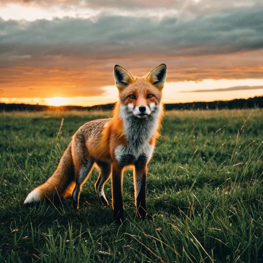 Red Fox at Sunset in Grassy Field