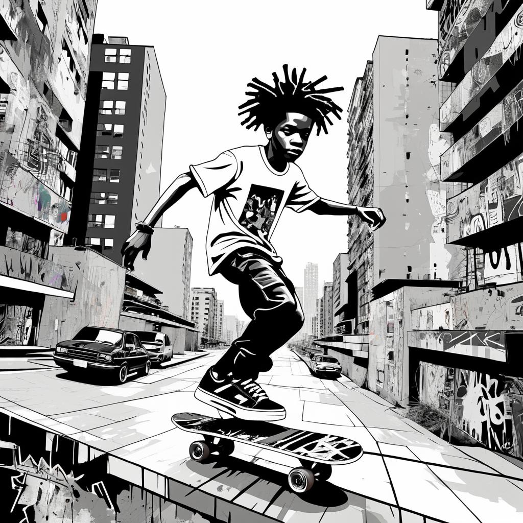 Fearless Skateboarder in Basquiat Style