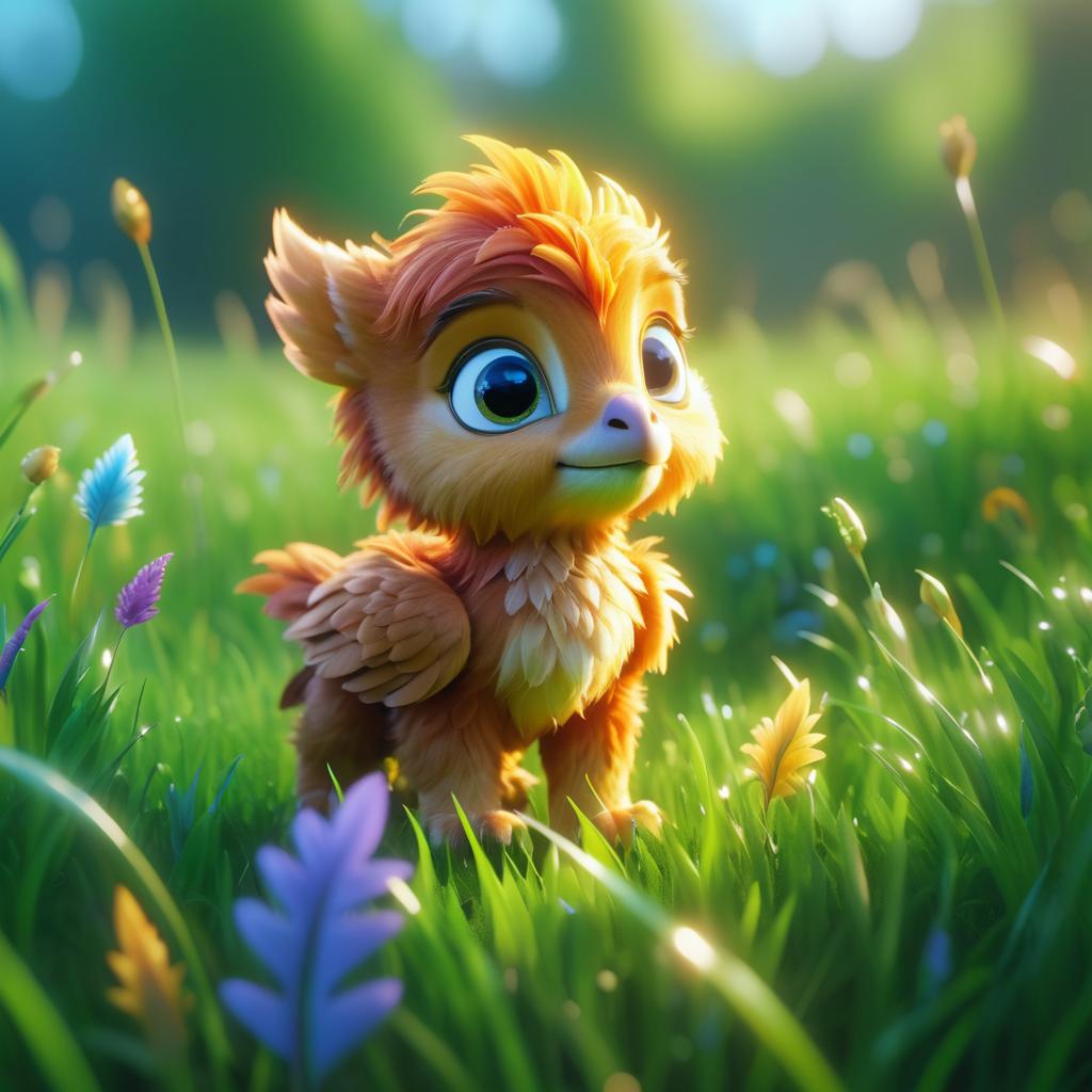 Cute Yet Creepy Baby Griffin in Meadow