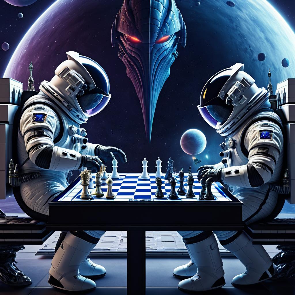 Epic Chess Match: Astronaut vs Alien