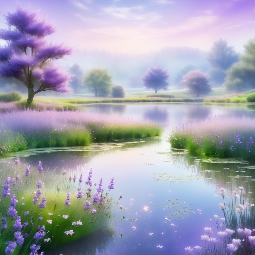 Serene Fantasy Meadow with Lavender Blooms