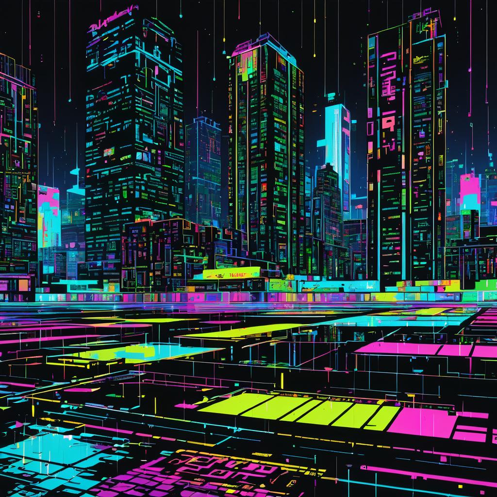 Urban Oasis Haven in Neon ASCII Art