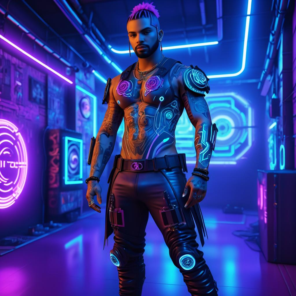 Cyborg Musician in Vibrant Cyberpunk Club