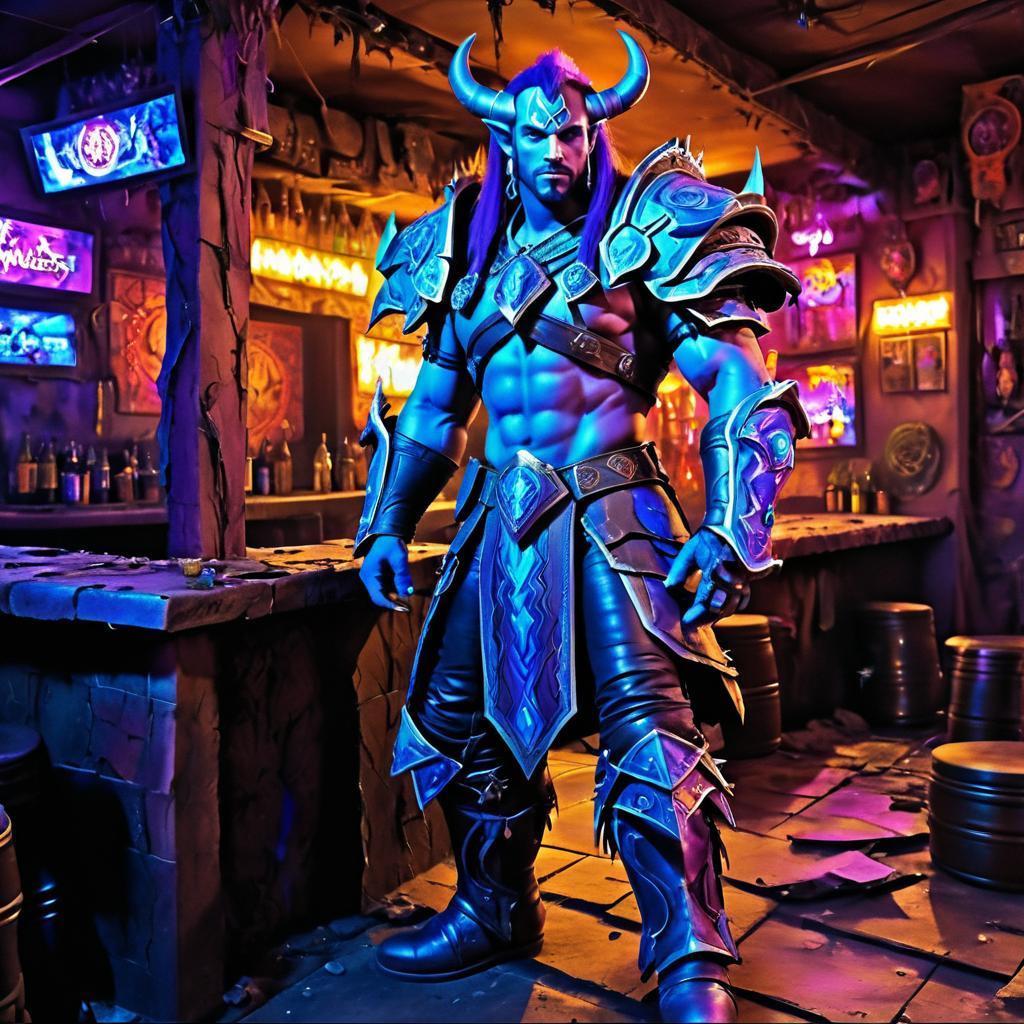 Draenei Warrior in a Ruined Bar Scene