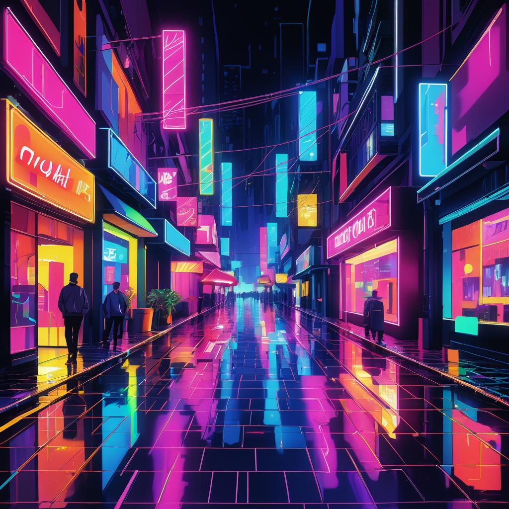 Energetic Neon City Street Night Scene