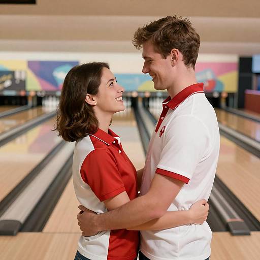 Joyful Couple in Bowling Alley