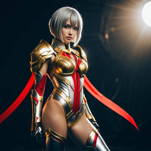 Cosplayer in Golden Armor with Silver Hair