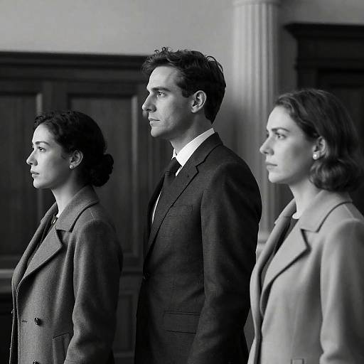 Black-and-white Portrait of Three Serious Professionals in Profile