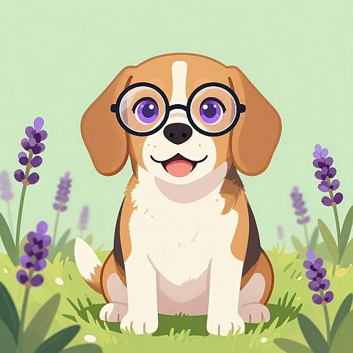 Cute Beagle with Glasses in Lavender