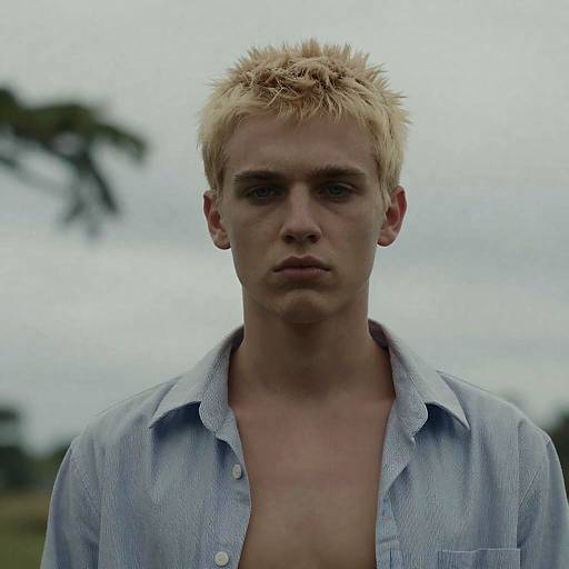 Serious Young Man in Striped Shirt