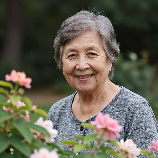 Smiling Older Woman Among Flowers