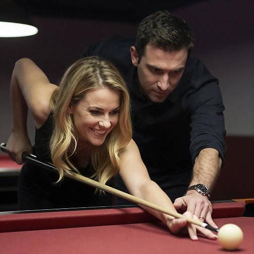 Couple Guiding Shot at Pool Table