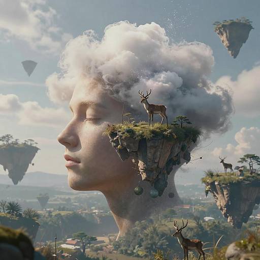 Double-Exposure Stag Dream Floating Islands