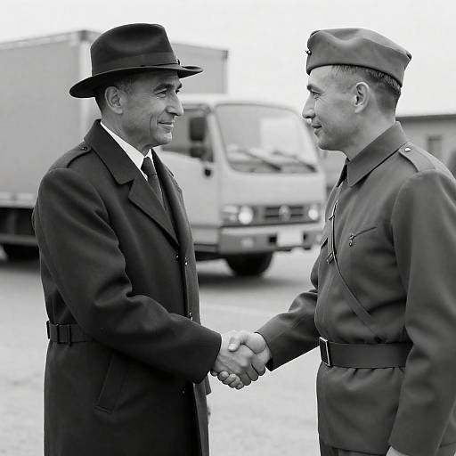 Vintage Black-and-White Military Handshake