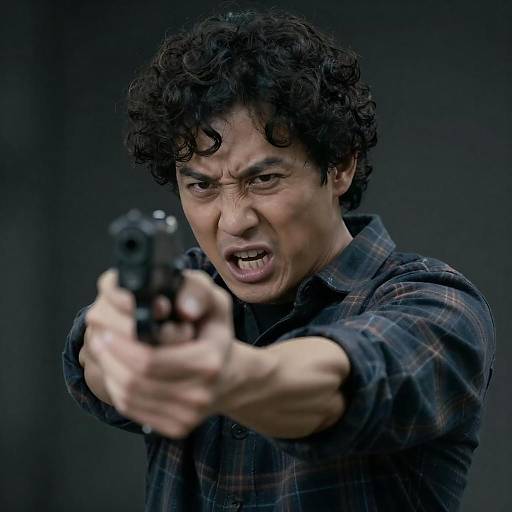 Intense Man Aiming with Gun Photograph