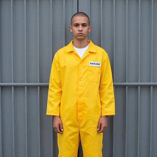Young Man in Yellow Prison Jumpsuit