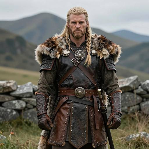 Viking Warrior in Leather and Fur Armor
