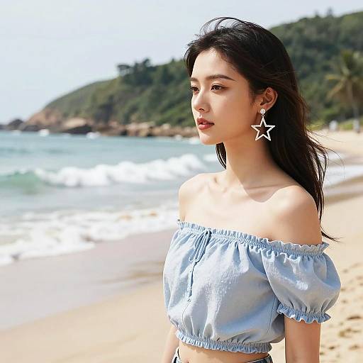 Graceful Beauty on a Serene Beach