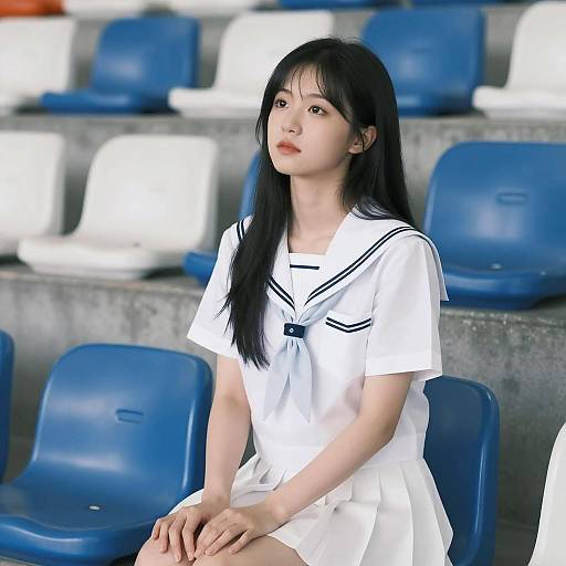 Serene Asian Girl in Sailor Uniform