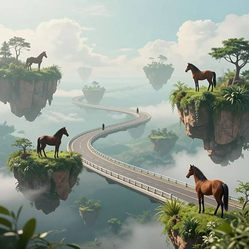 Ethereal Sky Highway with Majestic Horses