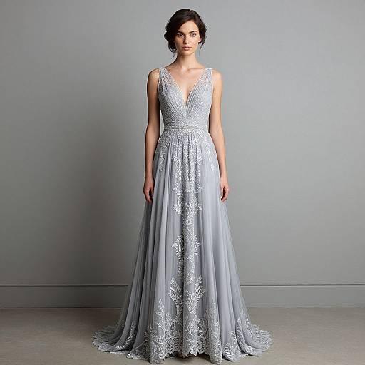 Woman in Elegant Grey Wedding Dress