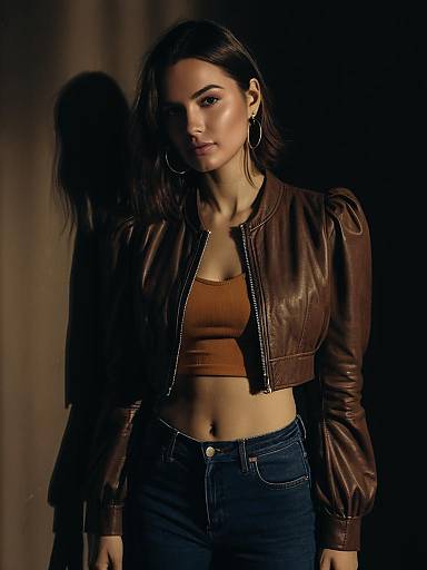 Woman in Modern Streetwear with Cropped Leather Jacket
