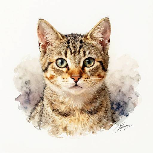 Victorian Vintage Watercolor Tabby Kitten