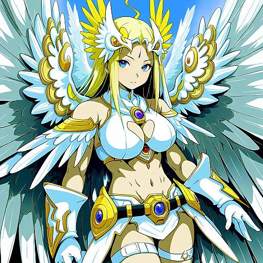 Illustration of Angewomon, digimon in the style of Fud