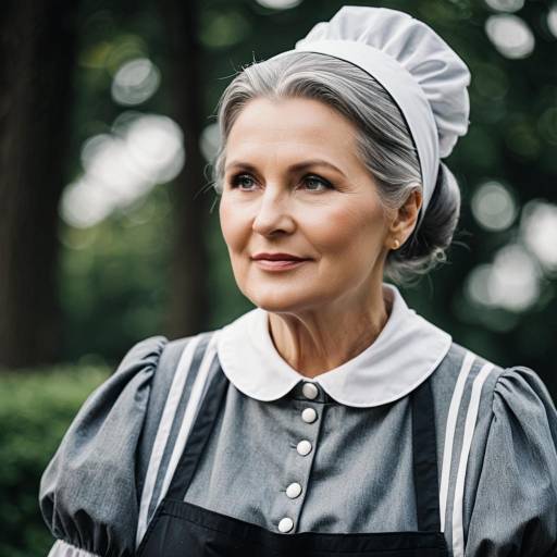 Older Woman in Vintage Cleaning Lady Costume