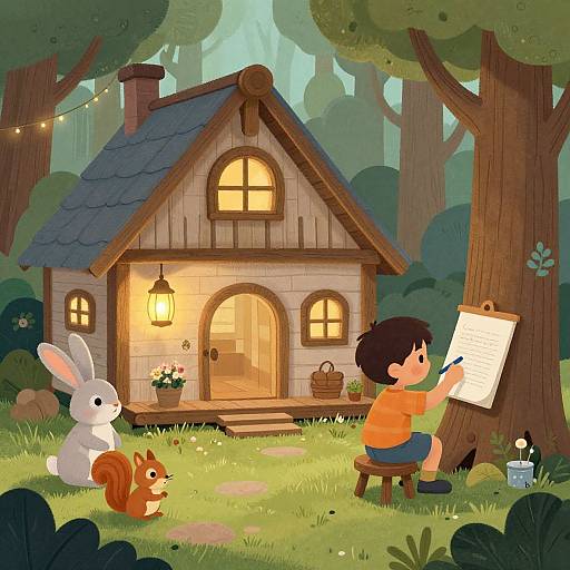 Cozy Forest Cabin with Animated Animals