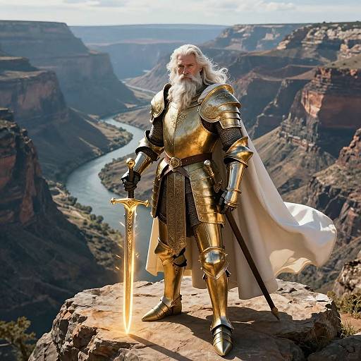 Elderly Knight on Majestic Cliff