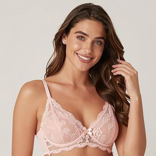 Smiling Woman in Pink Lace Bra