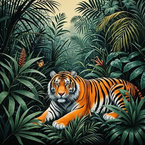 Tiger Resting in Dense Jungle Foliage Tiger Resting in Dense Jungle Foliage