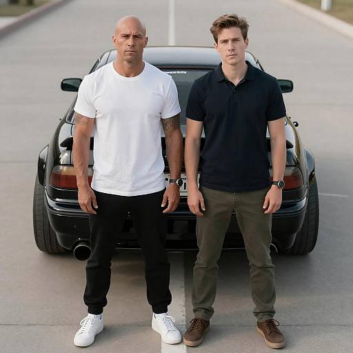 Two Men Beside Black Modified Sedan