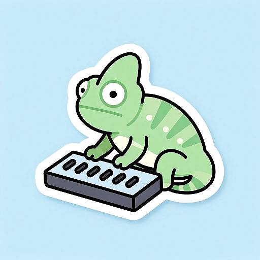 Kawaii Chameleon Playing Synth Sticker