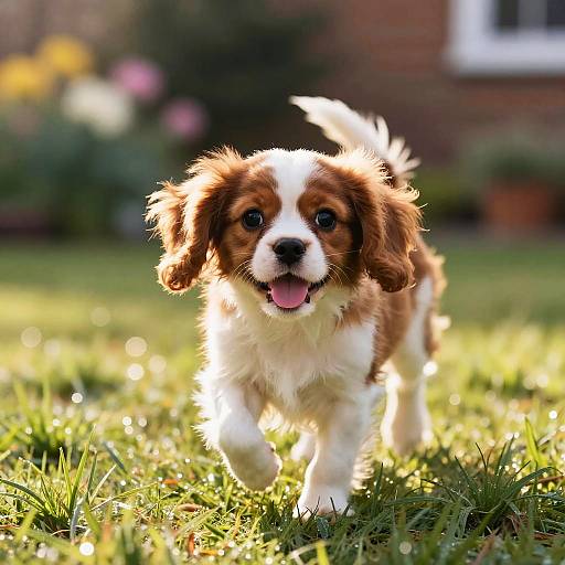 Sunlit Cavalier Puppy in Garden
