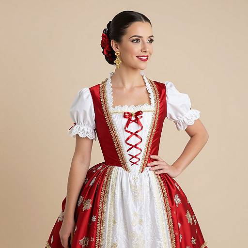 Spanish Woman in Red Floral Dress