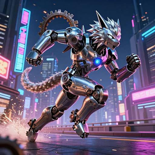 MetalGarurumon Racing Through Neon City